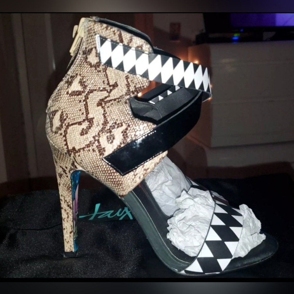 Taylor Says Rio Zip Back Snakeskin Heel Open Toe Floral Sandals Sz 6 New In Box